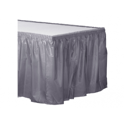 14' x 29" Plastic Solid Table Skirt - Silver