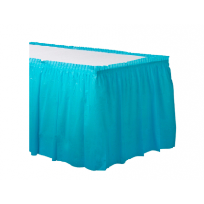 14' x 29" Plastic Solid Table Skirt - Caribbean Blue