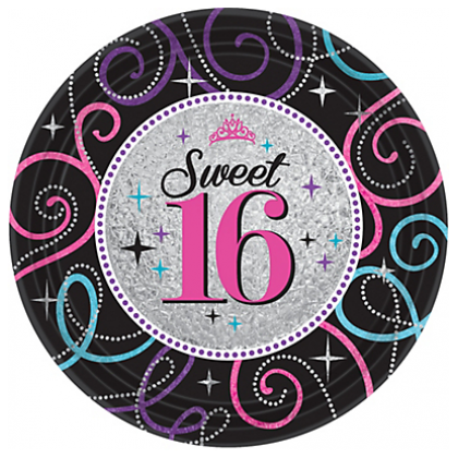 Sweet Sixteen Celebration Round Prismatic Plates, 9"