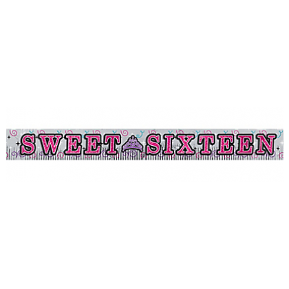 Sweet Sixteen Celebration Foil Fringe Banner w/Glitter Paper Letters