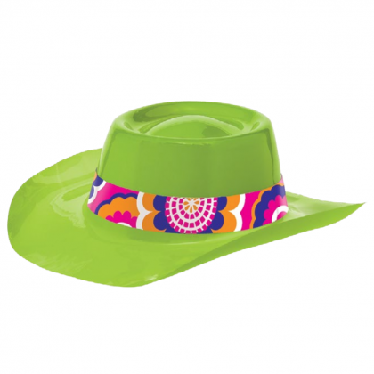 3 1/2"H x 11 1/16"W x 12 15/16"D Feeling Groovy 60's Lime Cowboy Hat - Vac Form