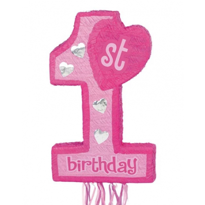 1st Birthday-Pink Convetional Pull Piñata