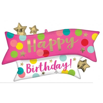 P35 LRG SHP STN HAPPY BDAY PINK CONFETTI
