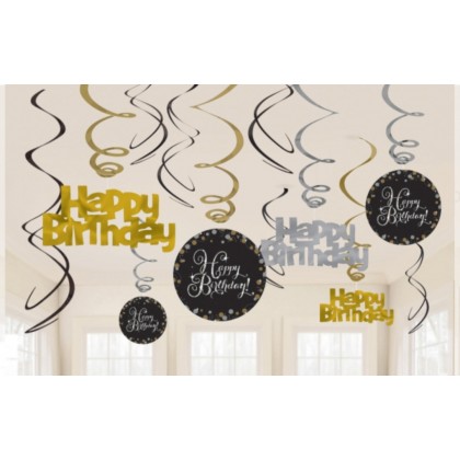 12 Swirl Decorations Sparkling Celebration - Gold