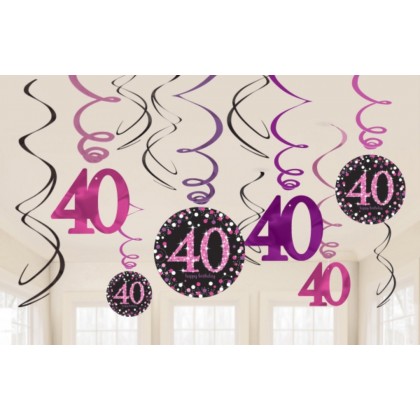 12 Swirl Decorations 40 Sparkling Celebration - Pink