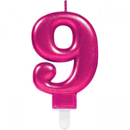 Number Candle 9 Sparkling Celebrations with Holder Pink
