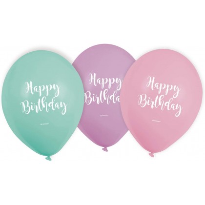 6 Latex Balloons Happy Birthday Pastel
