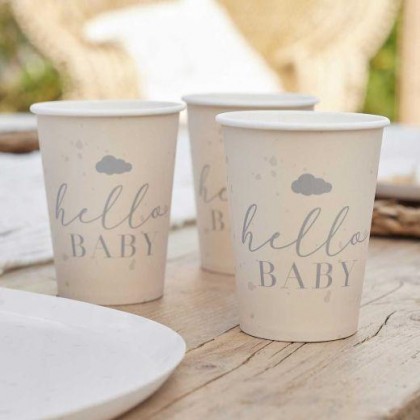 Eco Paper Cups - Hello Baby Speckle - Cream & Grey