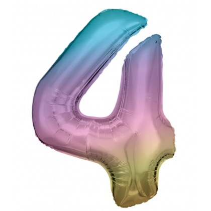 N34 Large Number 4 Rainbow Pastel Foil Balloon N34