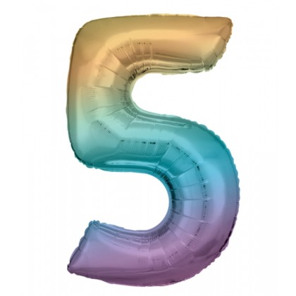 N34 Large Number 5 Rainbow Pastel Foil Balloon N34