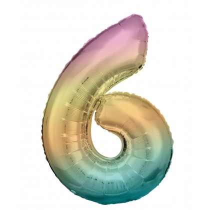 N34 Large Number 6 Rainbow Pastel Foil Balloon N34
