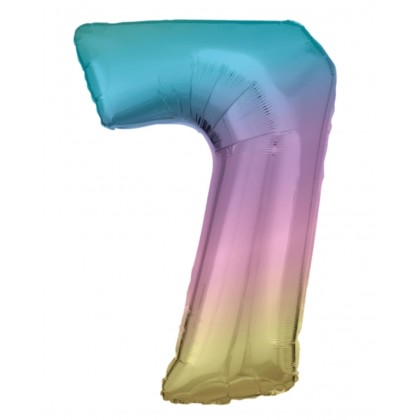 N34 Large Number 7 Rainbow Pastel Foil Balloon N34