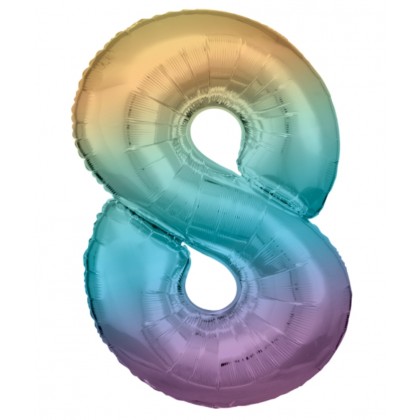 N34 Large Number 8 Rainbow Pastel Foil Balloon N34