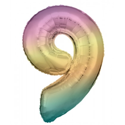 N34 Large Number 9 Rainbow Pastel Foil Balloon N34