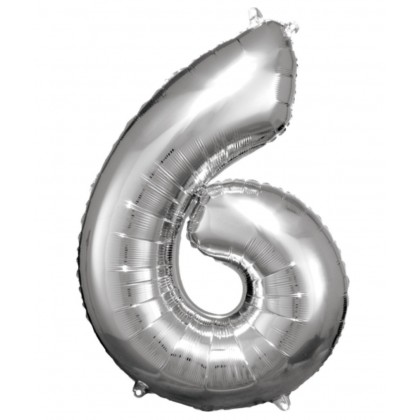 N34 Large Number 6 Silver Foil Balloon N34 Package