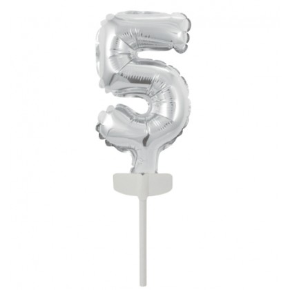 N6 Micro Size Number 5 Silver Foil Balloon N6 Pack
