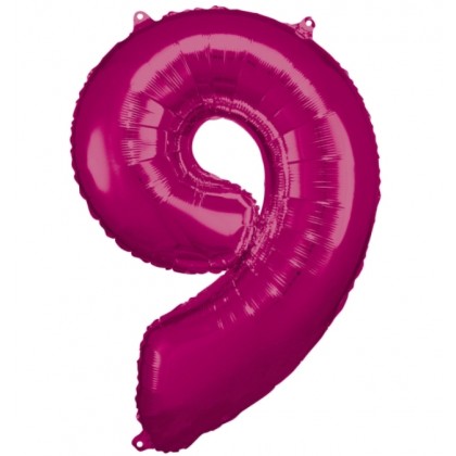 N34 Large Number 9 Pink Foil Balloon N34 Packaged
