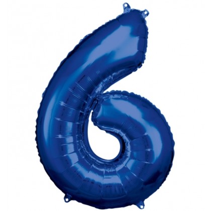 N34 Large Number 6 Blue Foil Balloon N34 Packaged