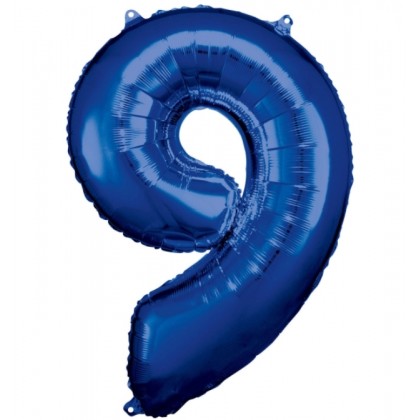 N34 Large Number 9 Blue Foil Balloon N34 Packaged