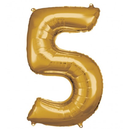N34 Large Number 5 Gold Foil Balloon N34 Packaged