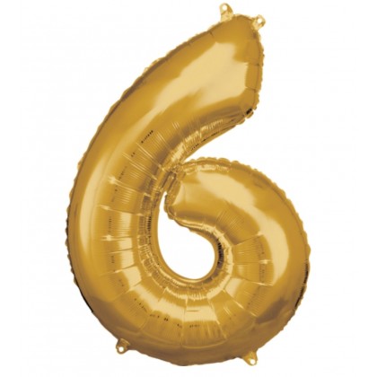 N34 Large Number 6 Gold Foil Balloon N34 Packaged