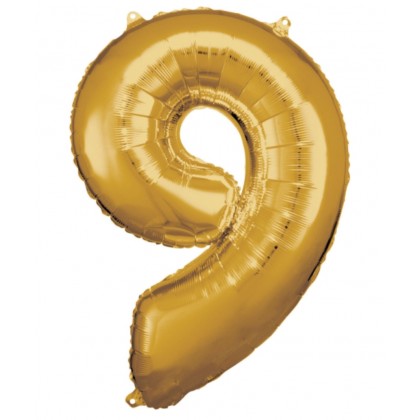 N34 Large Number 9 Gold Foil Balloon N34 Packaged