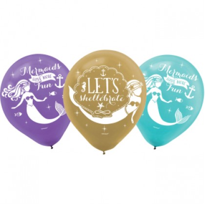 6 Latex Balloons Mermaid Wishes