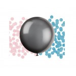 Latex Balloon Gender Reveal Black with 2 x Confetti Blue & Pink