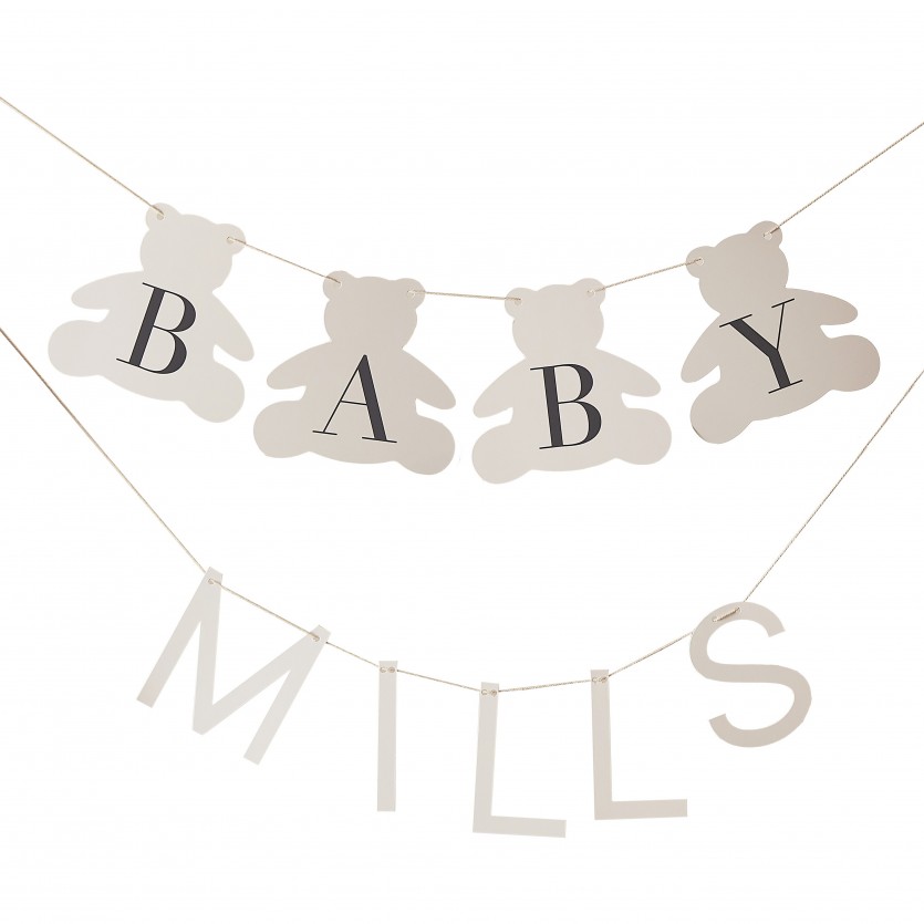 Bunting - Customisable Baby Name Bear - Taupe