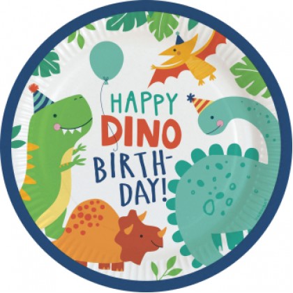 8 Plates Dino-Mite Round Paper 23 cm