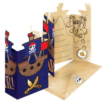 8 Invitations & Envelopes Pirates Map