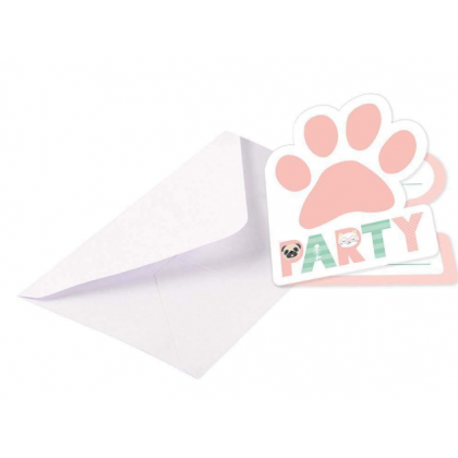 8 Invitations & Envelopes Hello Pets Paper 8 x 14 cm