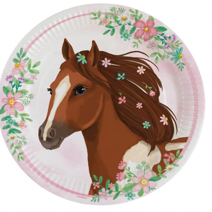 8 Plates Beautiful Horses Round Paper 23 cm