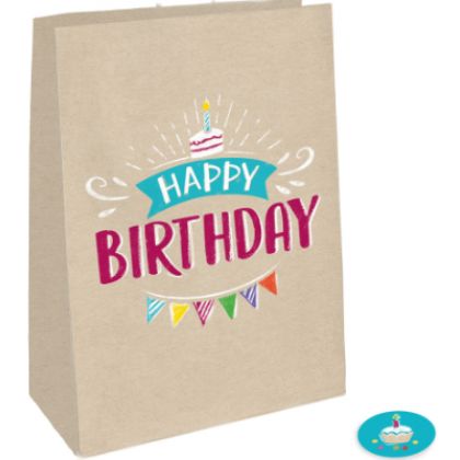 4 Paper Bags with Stickers My Birthday Party 14.7 x 21 cm