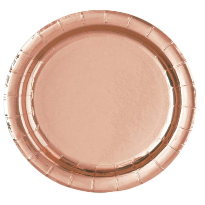 8 Plates Rose Gold Birthday Round Paper 23 cm