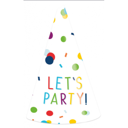 8 Party Cone Hats Confetti Birthday Paper Height 16 cm