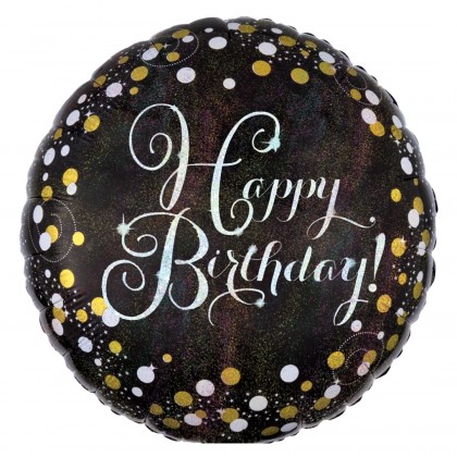 S55 Standard Holographic Sparkling Birthday Foil Balloon S55 Packaged 45 cm