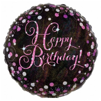 S55 Standard Holographic Celebration HBD Foil Balloon S55 Packaged 45 cm