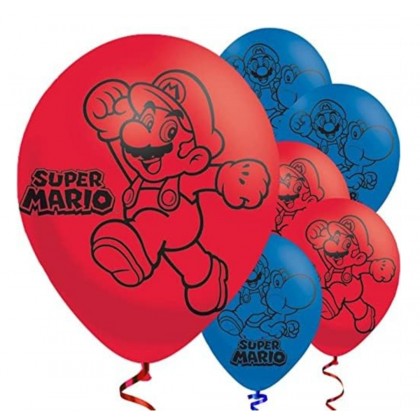 6 Latex Balloons Super Mario 22.8 cm / 9"