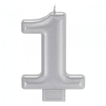 NUMERAL METALLIC CANDLE 1-SILVER