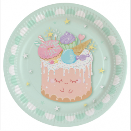 8 Plates Crazy Cake Round Paper 23 cm